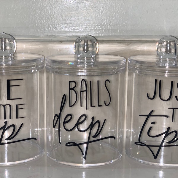 ON SALE!! Funny bathroom storage 10 oz acrylic jar (individual or set of 3 at a discount)
