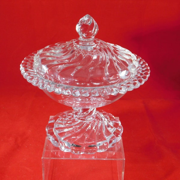 Fostoria Colony Covered Compote 6.4" Tall with a Plain Base, No Pattern on Bowl, Very Rare