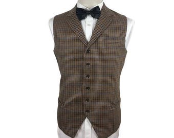 Men's Vest in Brown Check with Notch Lapel