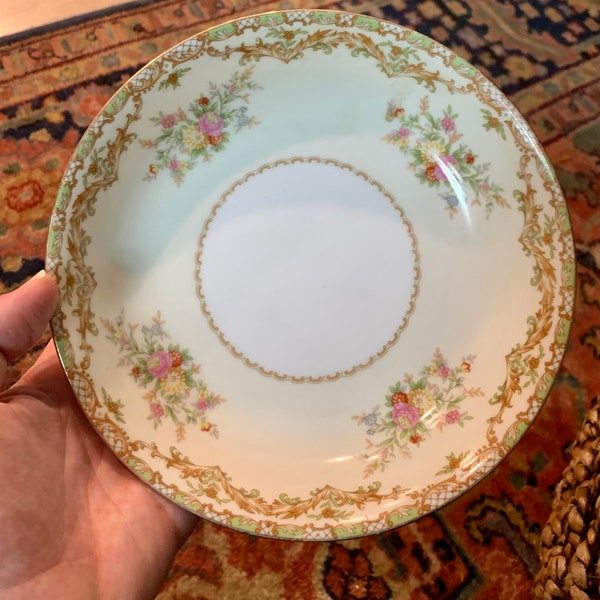 Noritake Morimura Nanarosa China Coupe Soup Bowl Flowers Garland Gold Trim Pink Yellow Green Tan White Salad Dish