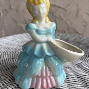 Vintage Shawnee Pottery Southern Belle Planter Princess Maiden Pink White Yellow Blue Succulents Plants Container Little Girl Decor