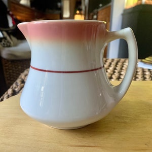 Shenango Creamer Small Pitcher Anchor Hocking Rimrol Welroc Restaurant Diner Ware SHO267 Salmon Pink and Dark Red 1950&#39;s
