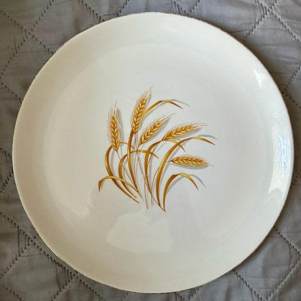 Homer Laughlin Golden Wheat 22K Gold Dinner Plate Harvest Gold Brown Gray Gold Rim 1950s