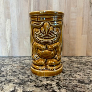 Brown Tiki Leilani Tumbler Mug Cup Polynesian Orchids of Hawaii Ceramic Double Sided Barware Japan