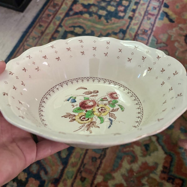 Royal Doulton England Warwick D.5916 Small Serving Bowl Dish Flowers Floral Dinnerware 1940's Scalloped Edge