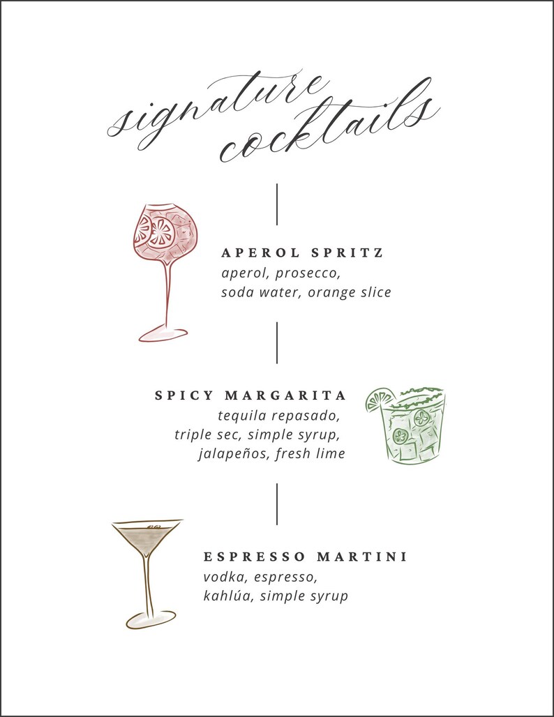 Customizable Hand Drawn Cocktail Menu Canva Template | Elegant Script ...