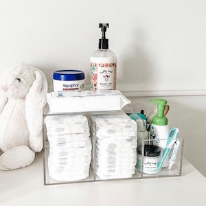LELLOBABY™ - The Original Lucite Acrylic Diaper Caddy - Deluxe Nursery Changing Station Assistant