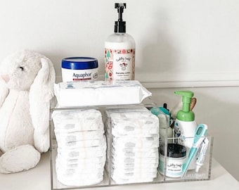 LELLOBABY™ - The Original Lucite Acrylic Diaper Caddy - Deluxe Nursery Changing Station Assistant