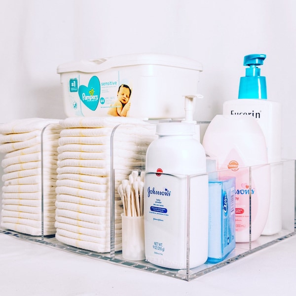 LELLOBABY™ - The Original Lucite Acrylic Diaper Caddy - The Perfect Deluxe Nursery Assistant