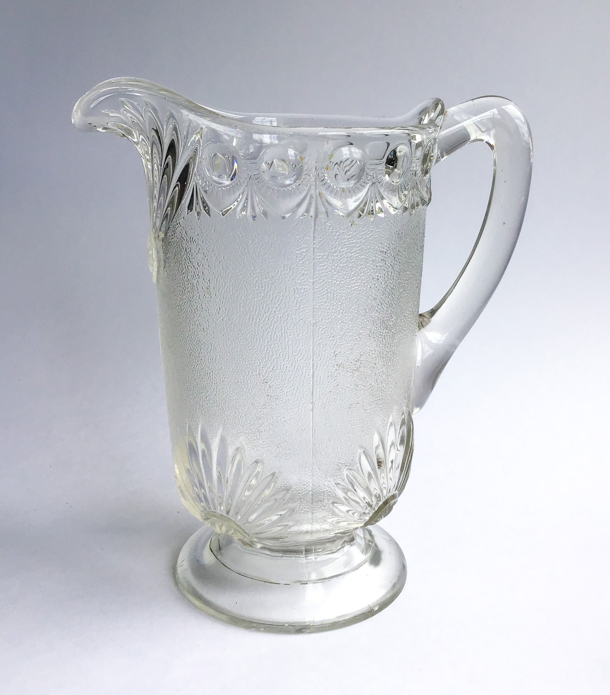 Antique Pressed Glass Water Pitcher Etsy