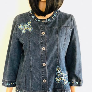 Vintage Alfred Dunner, Jean jacket Women&#39;s size 8P with beautiful butterfly design
