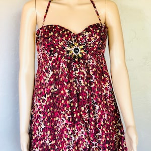 Vintage bebe Woman&#39;s size Medium Dress/Top, Halter Top/Dress, Beaded Mini Dress, top, Lined Dress/top, Gold Sparkles, burgandy top/dress