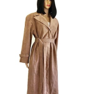 I. Magnin 80s Vintage Designer Trench coat , Camel Tan Trench Coat, Fully lined, Washable ULTRASUEDE Coat, Union Made in USA ILGWU coat