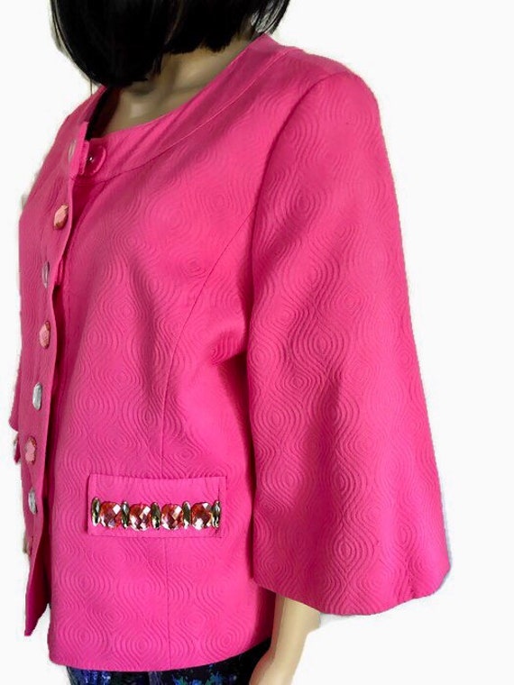 Vintage Laura Ashley, Bright Pink Jacket with bea… - image 4