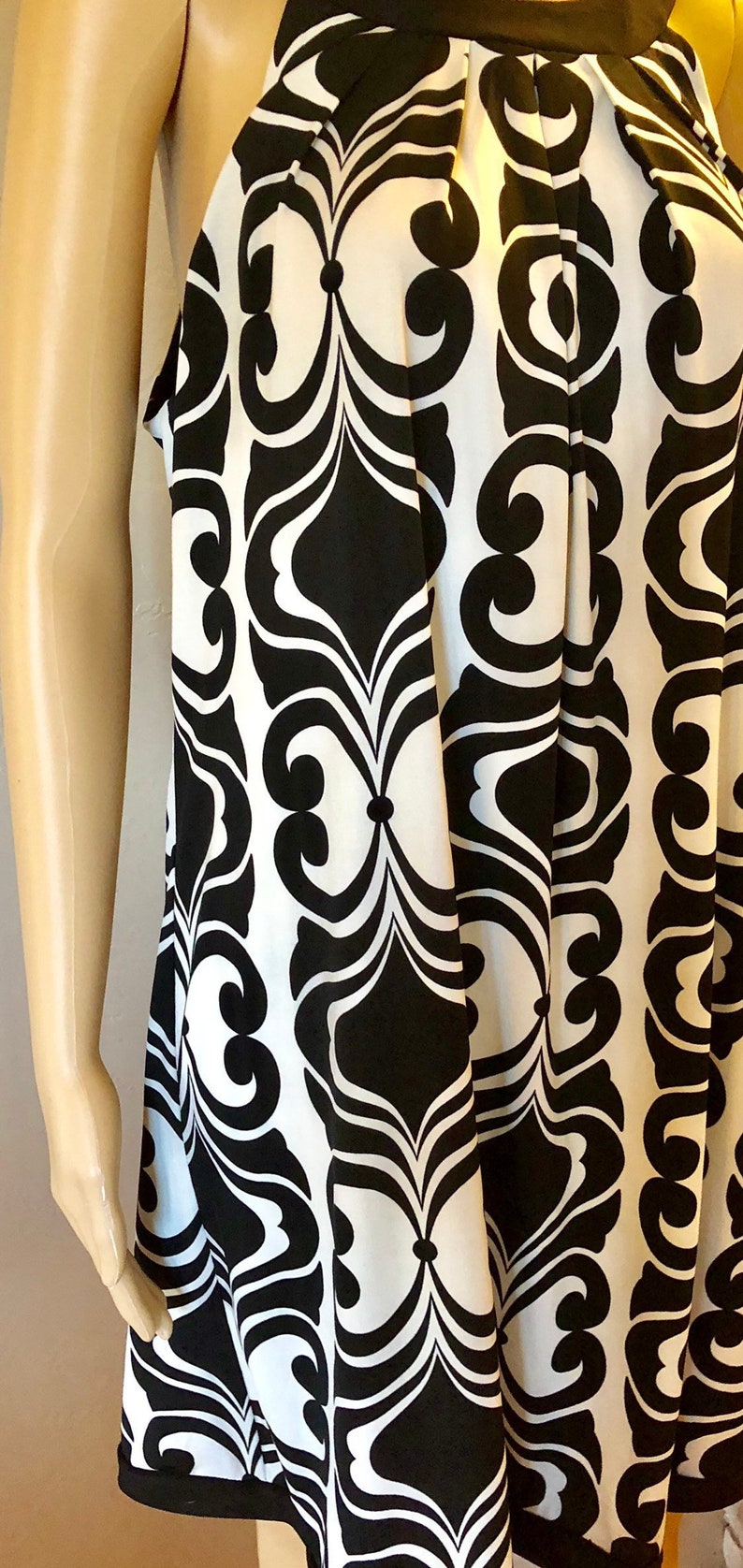 slip over dress Off Ivory and black patterened dress 90/'s B Smart Womans A-line Size Large dress Off the shoulder neck collar