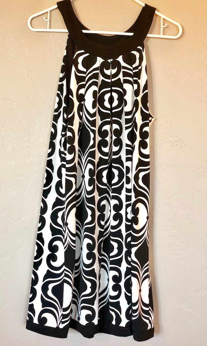 slip over dress Off Ivory and black patterened dress 90/'s B Smart Womans A-line Size Large dress Off the shoulder neck collar