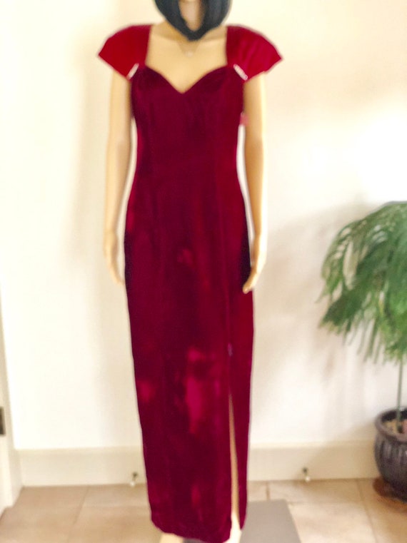 Vintage 90's ON Fashion, Velvet Red Formal Dress,… - image 3