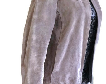 Vintage Objectives, Women&#39;s Large, 100% Split leather Jacket, Suede Jacket, Gray color jacket, Shell is 100 percent leather shell