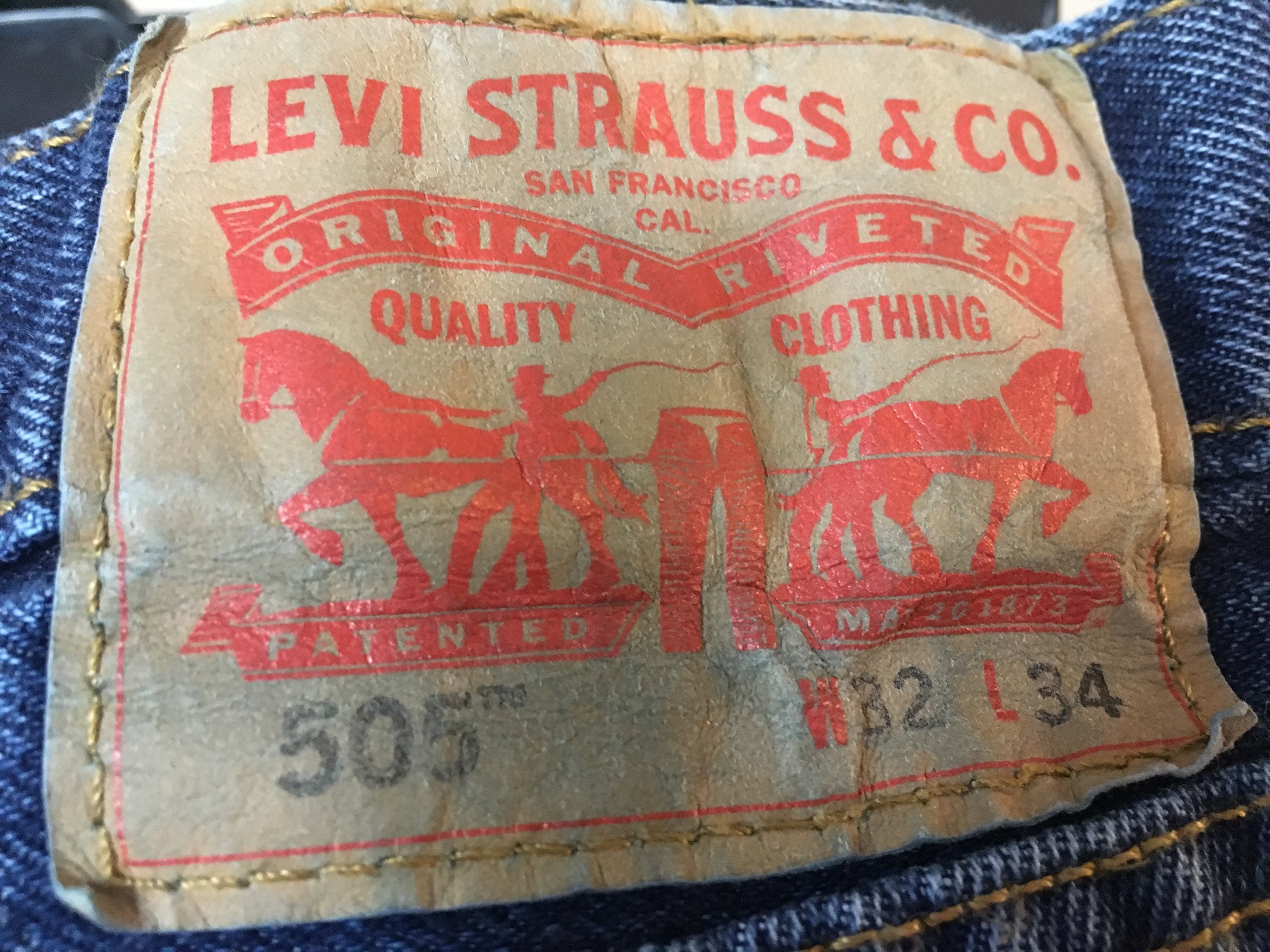 Levi's 505 Jeans, W32 L34, Dark Denim Blue, No Stains