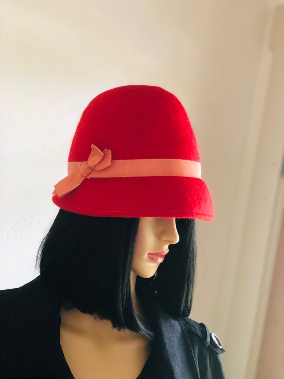 Vintage Red Angora Hat, United hatters cap and mil