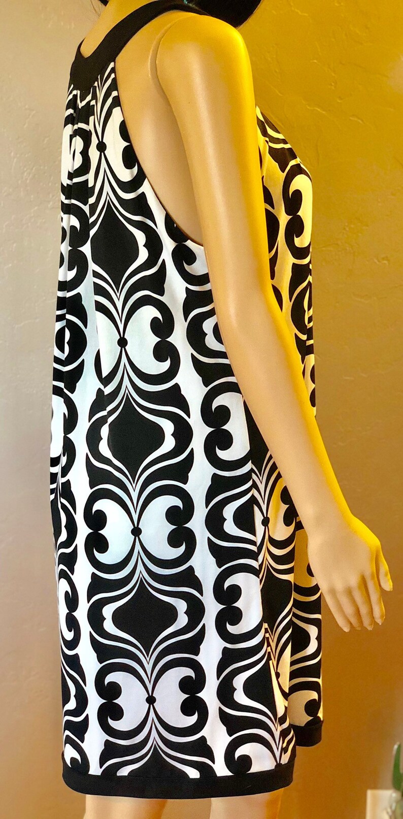 slip over dress Off Ivory and black patterened dress 90/'s B Smart Womans A-line Size Large dress Off the shoulder neck collar