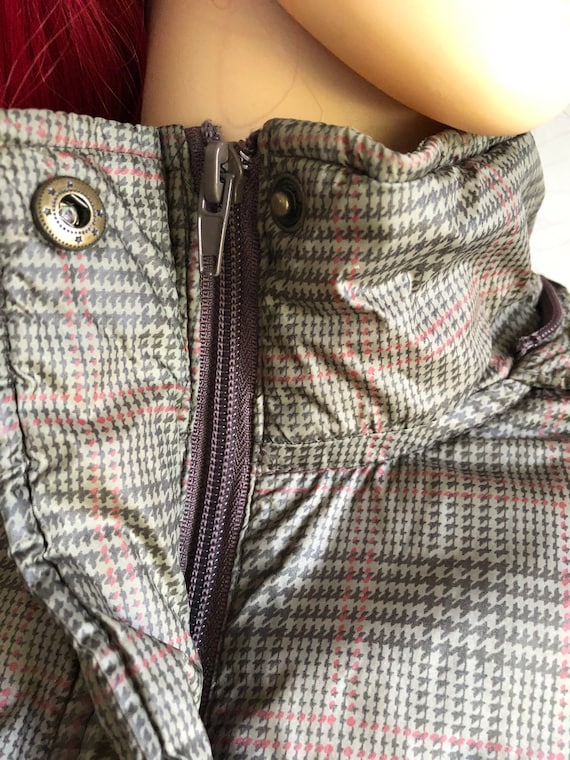 Vintage Roxy Puffer Jacket Army Green Plaid Like Print With Subtle