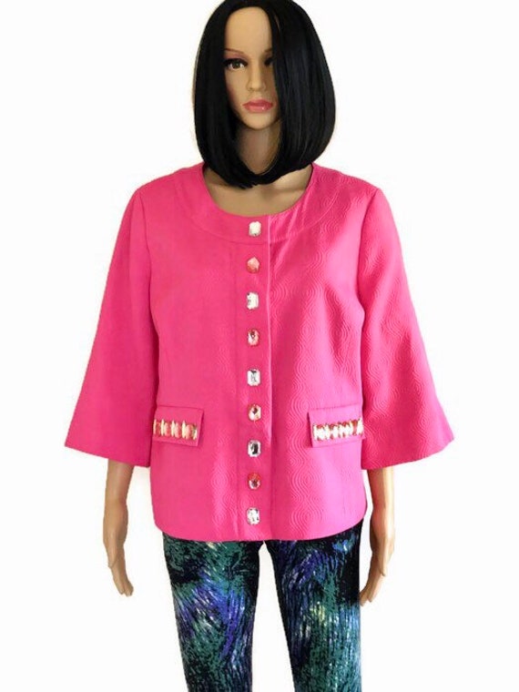 Vintage Laura Ashley, Bright Pink Jacket with bea… - image 2