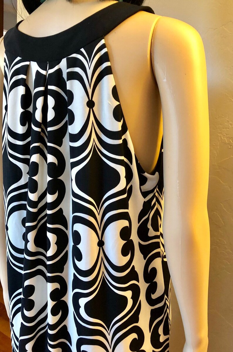 slip over dress Off Ivory and black patterened dress 90/'s B Smart Womans A-line Size Large dress Off the shoulder neck collar