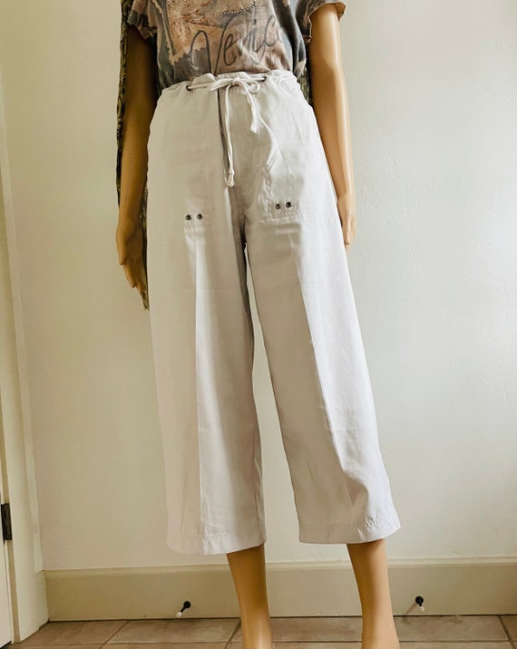 Lee Rivited, Size 8, 1990's Cargo Pants,  Khaki Pants,  1990s Beige Trousers,100 percent Polyester, zipper fly, Button/tie waist, High Rise