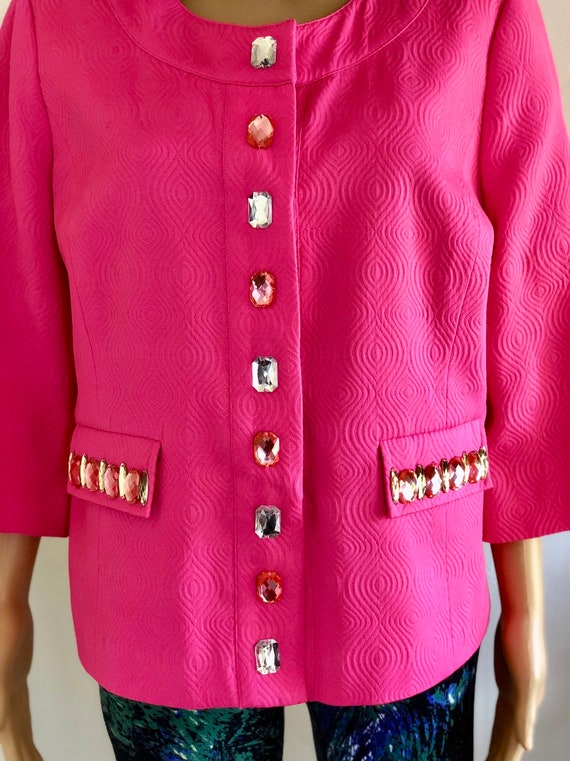 Vintage Laura Ashley, Bright Pink Jacket with bea… - image 1