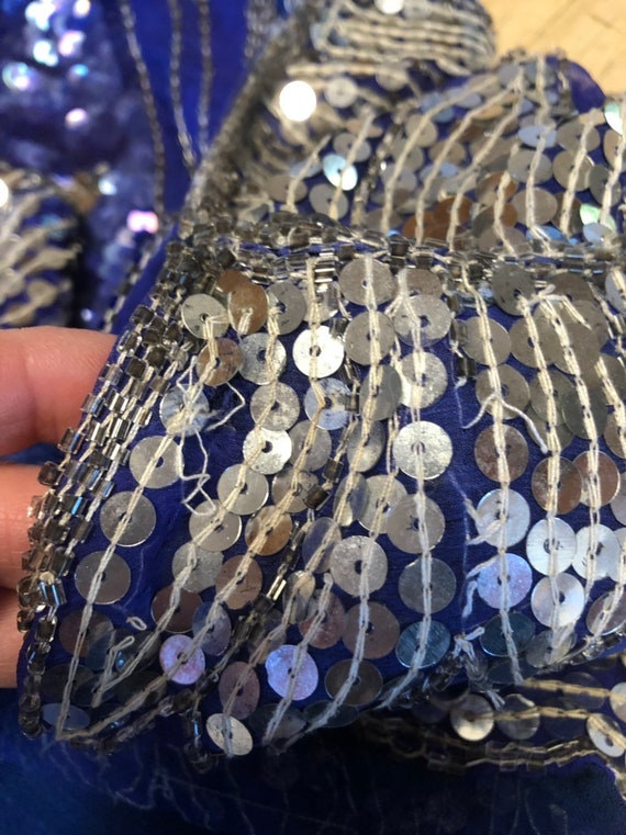 Vintage Sequin/Beaded Periwinkle Blue, Silver and… - image 8