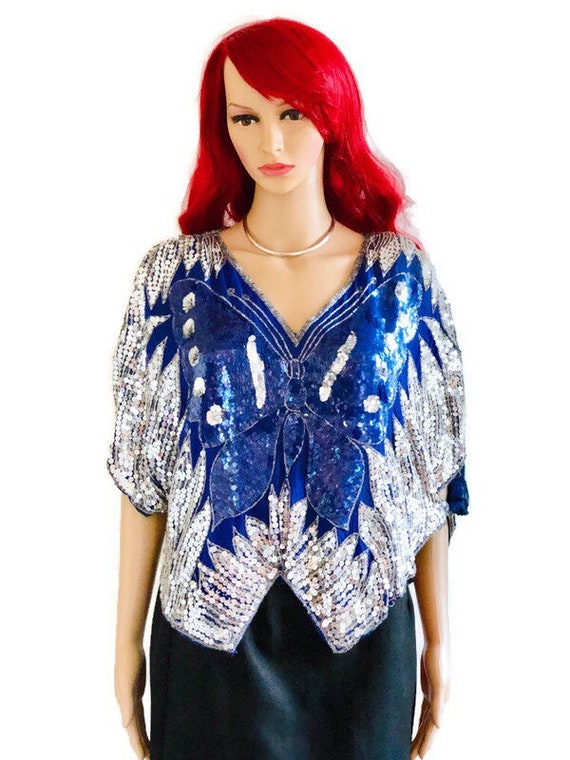 Vintage Sequin/Beaded Periwinkle Blue, Silver and… - image 1