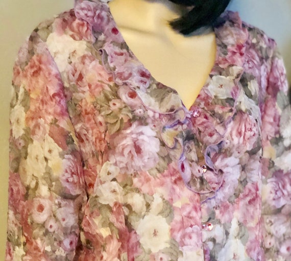 Vintage, 80's Miss Dorby Blouse, Woman's Rose Pat… - image 8