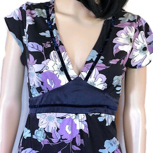 Banana Republic, 70&#39;s style Dress, Vintage tie in the back slip on dress, navy blue and purple, Floral dress, Size small dress