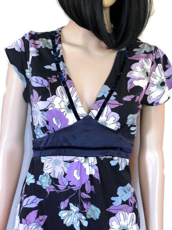 blue and purple floral dress