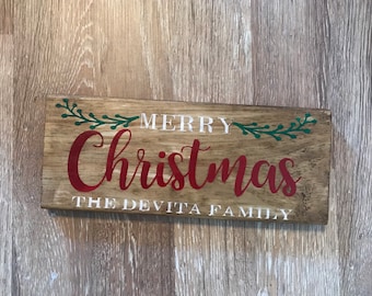 Christmas family name wood sign