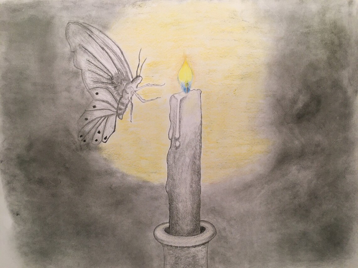 8x10 Print Moth To The Flame Unique Wall Art Drawing Etsy