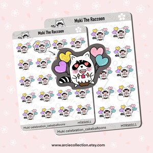 Muki celebration cake balloons stickers (MTRW011) | planner stickers, hand drawn, journal, cute stickers