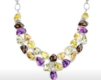Necklace with Amethyst,Green Amethyst ,Citrine ,Smokey Quartz