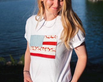 Handmade Quilted American Flag T-Shirt | Vintage Patchwork USA Tee