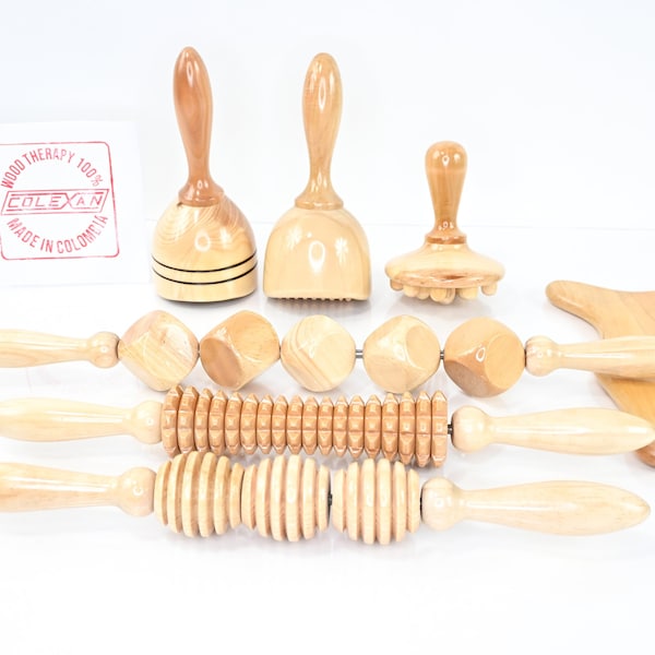 Wood Therapy tools Kit Maderoterapia Colombiana Set 7 Pc Body Sculpting Tools