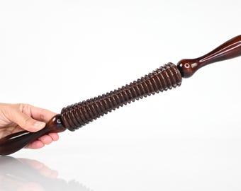 Rullo in legno inciso per terapia, maderoterapia colombiana per massaggio linfatico, fasciale e dei tessuti profondi