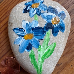Handpainted Beautiful Blue Flower Painted Wyoming Rock