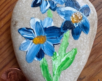 Handpainted Beautiful Blue Flower Painted Wyoming Rock
