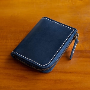 Cartera de piel azul con cremallera, bolsillo frontal, compacta, duradera, pequeña, de alta calidad, piel duradera, regalo para hombre