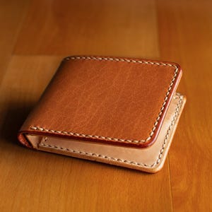 Brown Vegetable Tanned Leather Bifold Tan Wallet. Handmade for Man. Handstitched, Durable, Well Made, Classic, High End Masculine Wallet