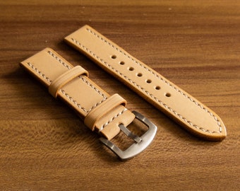 Natural Vegetable Tanned Watch Strap, Watch Band, Handmade, Handcrafted, Full Grain Leather, Veg Tan Leather Strap, 18mm 20mm 22mm