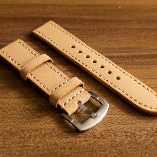 Natural Vegetable Tanned Watch Strap, Watch Band, Handmade, Handcrafted, Full Grain Leather, Veg Tan Leather Strap, 18mm 20mm 22mm