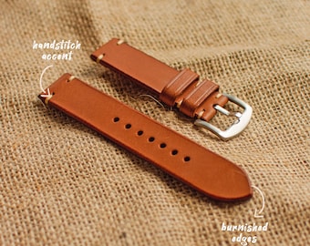 Brown Vegetable Tanned Watch Strap, Minimalist Watch Strap, Handmade, Full Grain Genuine Leather, Leather Strap 18mm 20mm 22mm