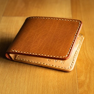 Brown Vegetable Tanned Leather Bifold Tan Wallet. Handmade for Man. Handstitched, Durable, Well Made, Classic, High End Masculine Wallet